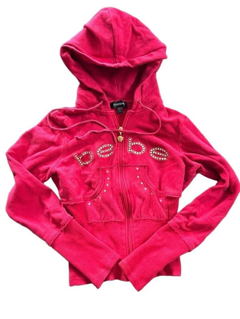 Vintage Y2K bebe Red Rhinestone Cropped Zip Hoodie Made in USA